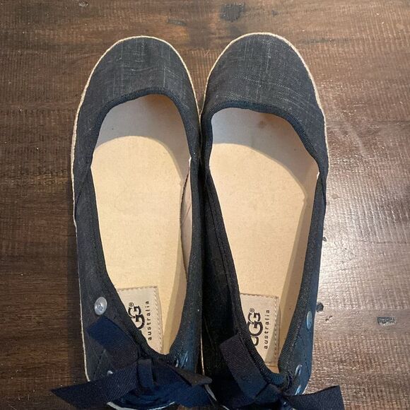 UGG Abigail Black Linen Back Lace Up Espadrilles Flats US 9 - Picture 5 of 8